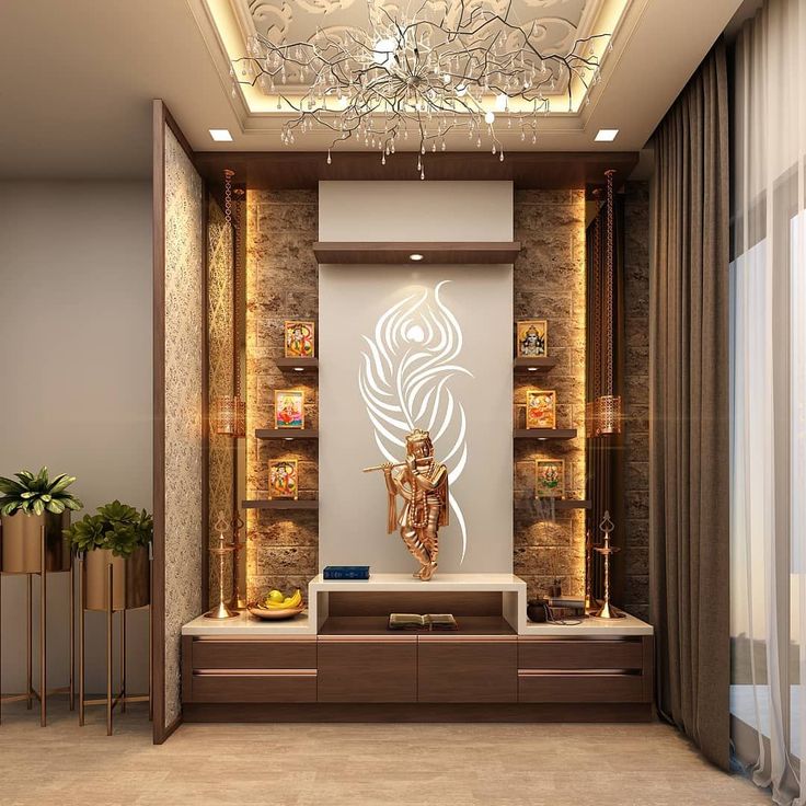 Wooden mandir pooja unit design for home interiors Hyderabad